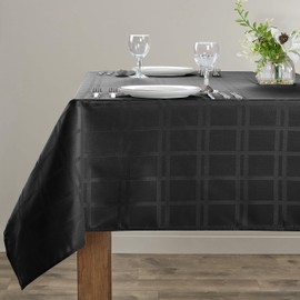 Home Beyond & HB design - Jacquard Plaid Rectangular Polyester Tablecloth, Wrinkle Resistant Waterproof Spillproof Table Cover Protector (60 x 104 Inch, Black)