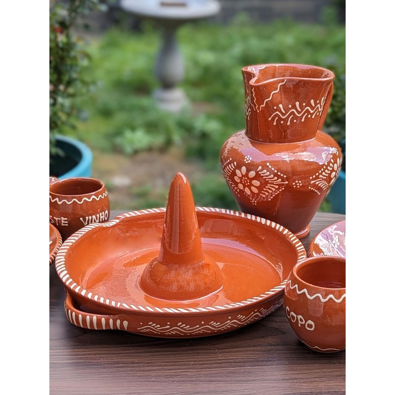 Portuguese Pottery Glazed Terracotta Clay Chicken Roaster