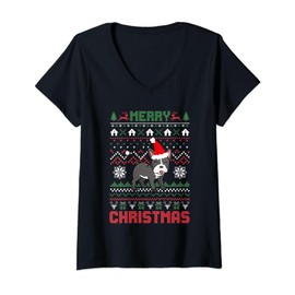 Funny Merry Ugly Christmas Sweater French Bulldog Santa Hat V-Neck T-Shirt