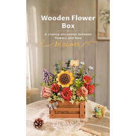 rowood Artifical Flowers,Wooden Flower Bloom Box Building Toy Set,DIY 3D Wooden Puzzles for Adults,Botanical Collection Craft Kit as Thanksgiving Decoration Christmas Birthday Valentine Gift