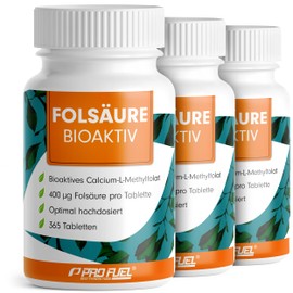 Folic Acid Bioactive 400 μg - 3 x 365 Folic Acid Tablets with Bioactive L-5-MTHF Folic Acid - Optimal High Dose for Desiring Children and Pregnancy - Laboratory Tested with Certificate - 100% Vegan