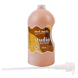 Mont Marte Discovery School Acrylic, Gold, 1/2 Gallon (2 Liter). Ideal for Students and Artists. Excellent Coverage and Fast Drying. Pump Lid Included.