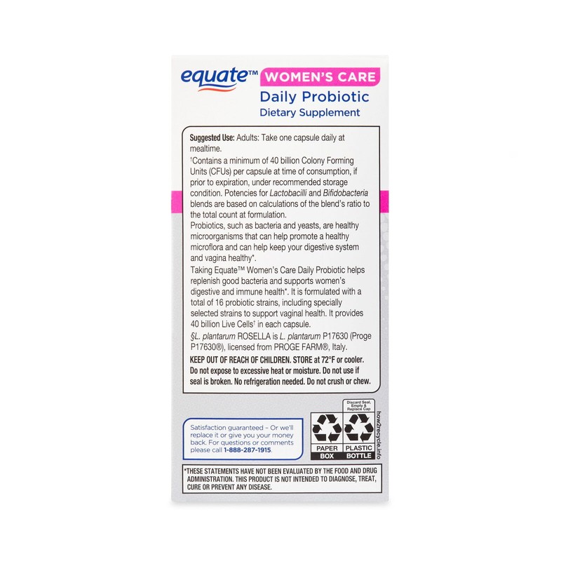Equate Women's Care Daily Probiotic Delayed Release Vegetarian Capsules, 30
