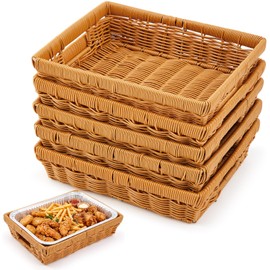 6 Pcs Wicker Serving Baskets for 9x13 Inch Foil Pans, brown