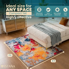 Istana 5x7 Area Rug - Multi Colors Rugs for Living Room 5x7 - Foldable 5x7 Rugs for Bedroom - Stain Resistant 5x7 Washable Rug - Eco-Friendly Boho Area Rugs 5x7 - Easy to Clean Living Room Rug 5x7