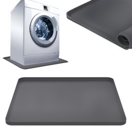 27×27inch Washer Drain Pan Silicone Mat, With Raised Edge Washing Machine Silicone Mat, Multi-function Non Slip, Soft Foldable Portable Waterproof Pad（grey）