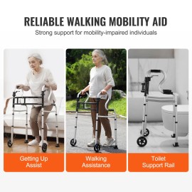 3-in-1 Adjustable Height & Width Lightweight Aluminum Folding Walker on Wheels Stand-Assist & Front Wheel Handicap RollatorDefault: Default