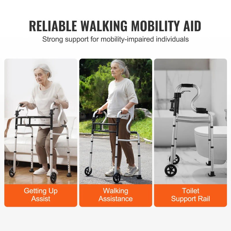 3-in-1 Adjustable Height & Width Lightweight Aluminum Folding Walker on