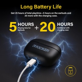 KICKER Bluetooth Earbuds 50KTWS3 Wireless Earbuds with Active Noise Cancellation, 25-Hour Battery Life, in-Ear Headphones with Dual Microphones for Clearest Voice Clarity Touch Controls