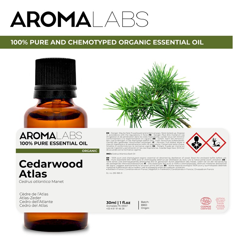 Organic Cedarwood Essential Oil (30ml) - 100% Pure, Ecocert Certified