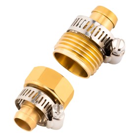 SAVITA 2 Sets 5/8 Inch Brass Garden Hose Repair Kit,Hose Mender End Female and Male Hose Connector with 4 Pieces Stainless Steel Clamp