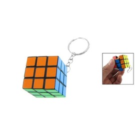 Children Multi Colors 3 x 3 x 3 Plastic Magic Cube Puzzle Toy w Keyring