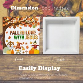 Fall Decor, Autumn Thanksgiving Wooden Sign Decor Desk Sign Fall in Love with Jesus Wooden Block Sign Rustic Home Shelf Wall Decoration