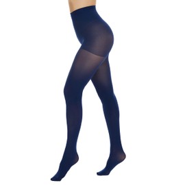 CozyWow Women's 80D Tights with Tummy Control Effect, Figure-Shaping Control Top, High Waist, Semi Opaque Support Tights with Reinforced Panty Part, navy blue, L-XL