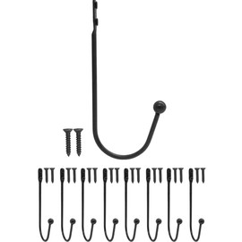 FUXXER® - Antique Coat Hooks, Towel Hooks, Clothes Hooks, Hat Hooks, Iron Hooks, Vintage Country House Retro Hooks, Set of 8 Including Screws, 95 x 45 mm, Black