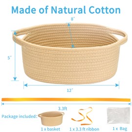 ABenkle Small Woven Easter Basket with Handle, 12x8x5 inches, Durable Storage Basket, Gift Wrap Ready with Ribbon