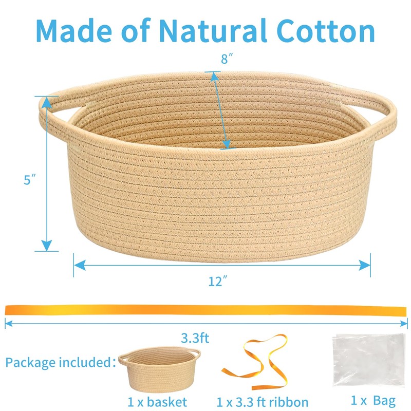 ABenkle Small Woven Easter Basket with Handle, 12x8x5 inches, Durable