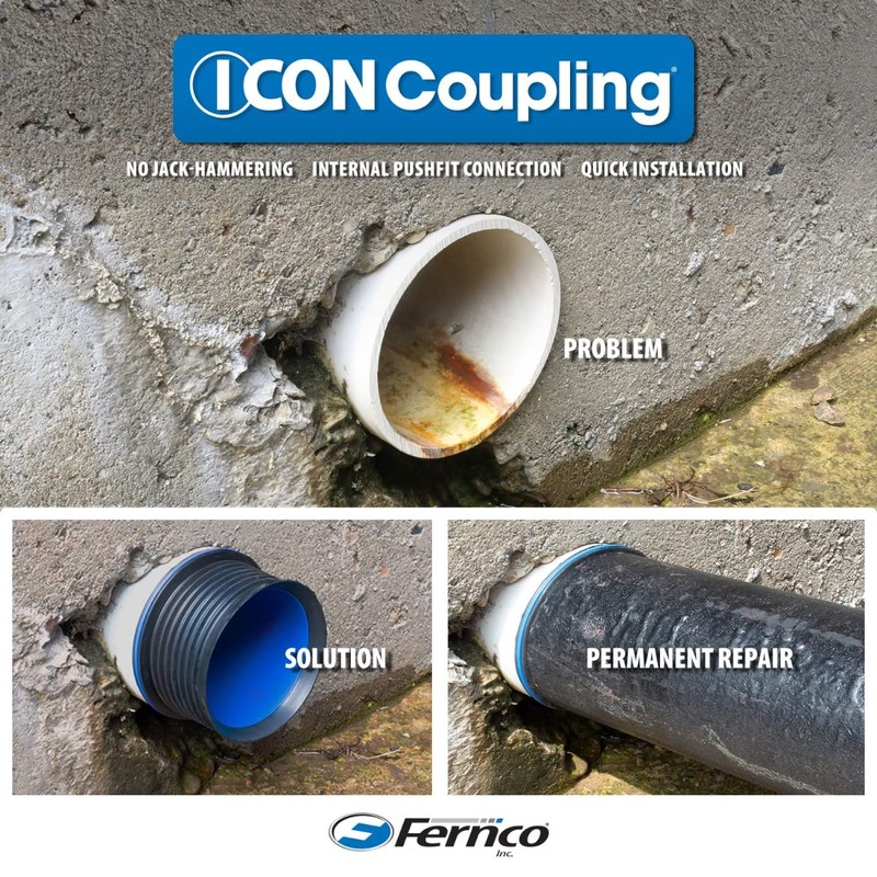 Fernco 6" ICON Pushfit DWV Internal Coupling Sheared Off Pipe
