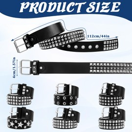 simarro 6 Pcs Black Studded Belts Y2K Belt, 44 inches Long Studded Rivet Double Grommet Belt Set Star Gothic Punk Rock Goth Punk Style Accessories for Men Women