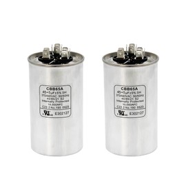 Powswopx 45+5 uF 45/5 MFD ±6% 370V/440VAC CBB65 Dual Run Circular Round Start Capacitor for Condenser Straight Cool or Heat Pump Air Conditioner, AC Motor, AC Motor Run, Fan Start - 2 Pack