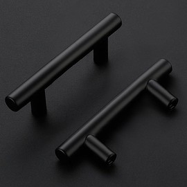 Ravinte Pack of 10 Black Furniture Handles, T Bar Handles for Kitchen Cabinets, 64 mm Hole Centre, Cabinet Handles, Rustproof Stainless Steel Furniture Door Handles