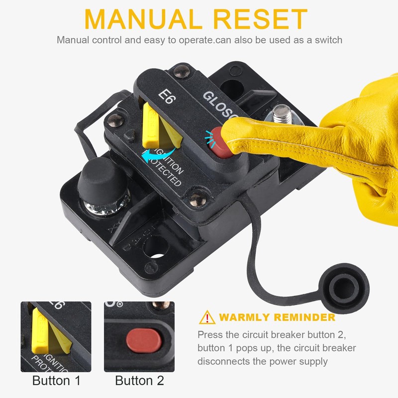 GLOSO Car Circuit Breaker 15 amp Boat Marine Manual Reset