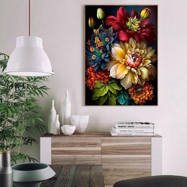 Diamond Painting Kits for Adults. Diamond Art Full Drill Round Gem Art 5D Diamond Dots Suitable Home Wall Decor Flowers 12x16inch