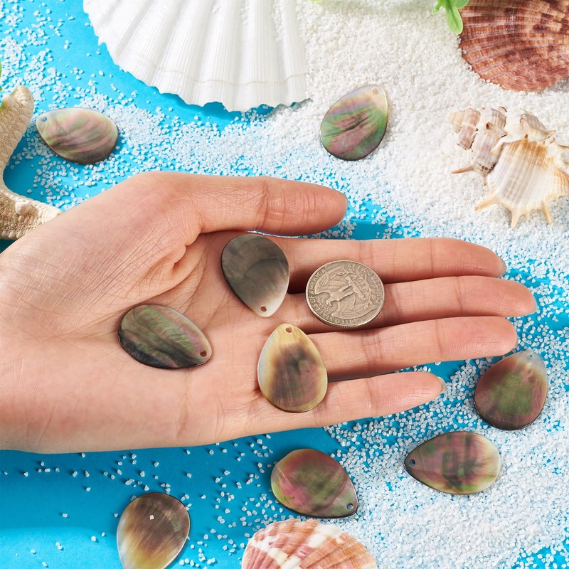 Cheriswelry 10Pcs Natural Shell Charms Teardrop Black Lip Seashell Pendants