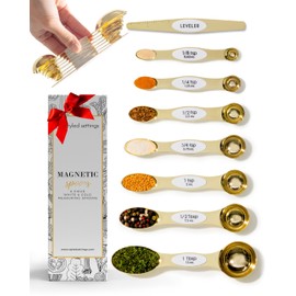 White & Gold Measuring Spoons Set, Stainless Steel Measuring Spoons -Magnetic Measuring Spoons Set- Metal Measuring Spoons- Cute Measuring Spoons Set for Cooking & Baking -Gold Kitchen Accessories