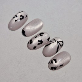 Mobre Leopard Handmade Nail Tip Silky Magnetic Gel Hope Nail - Almond Short / 모브레오파드 수제네일팁 실키 자석젤 호피네일 - 아몬드숏