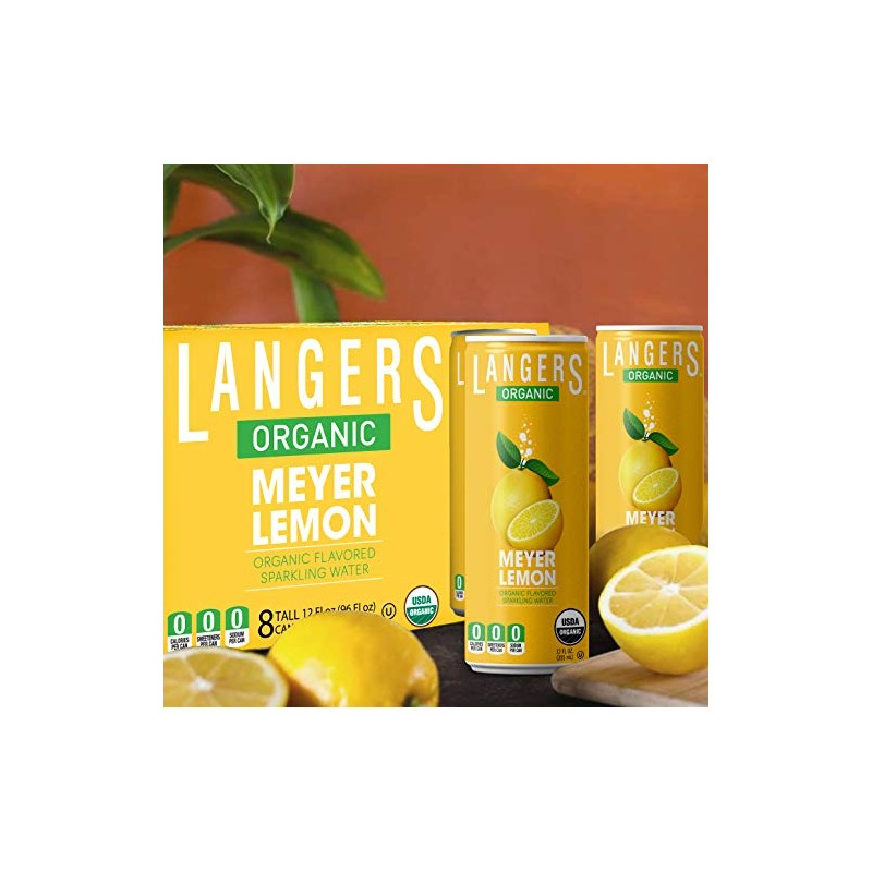 Langers Organic Flavored Sparkling Water, Meyer Lemon, 12 Ounce (Pack