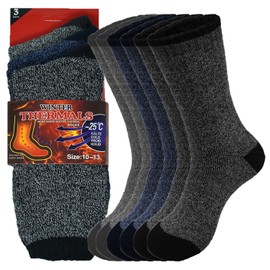 Glory Max Men's Winter Thermal Heated Socks Outdoor Work Warm Boots Quarter Socks 3/6/12 Pairs (US, Numeric, 10, 13, Regular, Regular, 3 Pairs Mixed Colors)