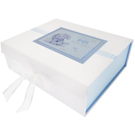 WHITE COTTON CARDS NBB2X New Baby, Large Keepsake Box, Blue Bunny, Board, 27.2 x 32 x 11 cm