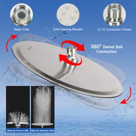 NearMoon Rain Shower Head with S Shape Shower Arm, Large Stainless Steel Ultra Thin Rainfall Showerhead- Waterfall Body Covering (12" Shower Head with High Rise Shower Arm, Brushed Nickel)