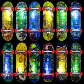 Joycabin Pack of 12 LED Finger Skateboard, Finger Skateboard Light Toy Children, Mini Finger Skateboards Set, Luminous Skateboard Toy for Children, Party Bag Filler, Children's Birthday Gifts
