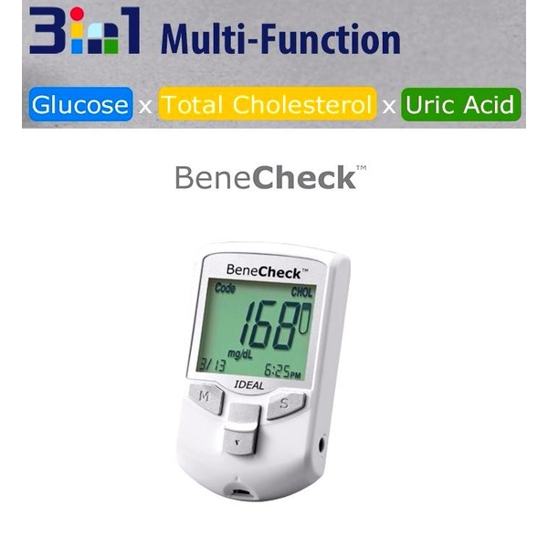 BeneCheck 3 in 1 Multi-Monitoring Meter - Blood Glucose / Total Cholesterol / Uric Acid - Expiry 17/03/25