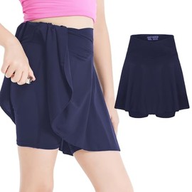 Coralup Girls Athletic Skirt with Pockets Shorts 2 in 1 Tennis Skirt,Navy Blue,6-7Y