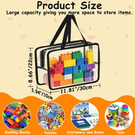 Honeier Toy Storage Bags, 4 Pack Toy Organizer Bags Clear 30x10x22cm, Toy Bags for Kids with Zipper for Building Blocks, Puzzles, Stationery, Toys
