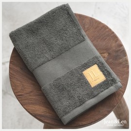 Jean & Len Asciugamano per ospiti cotone biologico al 100%, colore rosmarino, con gancio, certificato OEKO-TEX e GOTS, etichetta del marchio in pelle vegana, asciugamani per ospiti 30x50 cm