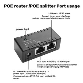 YAODHAOD POE Injector, Power Over Ethernet Power Supply, 12V, 24V, 48V, Distance up to 100 m, Wall Plug, Power Over, Includes 12V DC Cable (100Mbps/Style B)