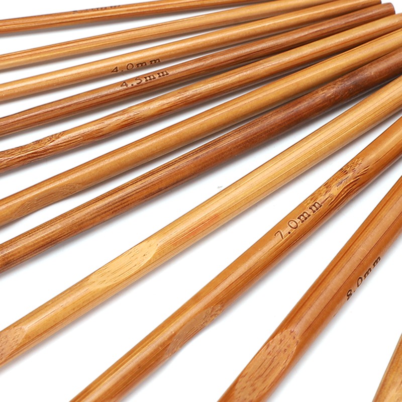 12Pcs Crochet Hook Cylindrical Carbonized Bamboo Needles Kit Sweater Knitting