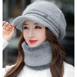 Hat and Scarf for Women, Women's Hat Scarf Set Warm Beanie Knitted Wool Hat Outdoor Cold Proof Scarf Hat Winter Hat Women