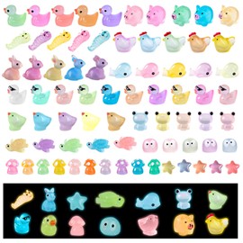 125 Pcs Mini Resin Animals Glow in The Dark Miniature Resin Figurines,for Craft,Garden Micro Landscape Aquarium Potted Dollhouse Decor,Goodie Bag Fillers Party Favors Decorations