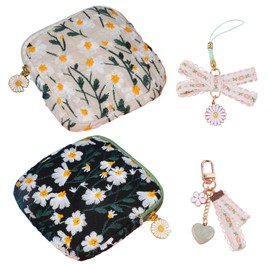 2 Pieces of Daisy Embroidered Storage Bag and 2 Keychains, Cute Storage Bag, Portable Coin Purse, Women's Storage Bag