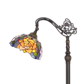 AVIVADIRECT Tiffany Floor Lamp Stained Glass Orange Red Rose Arched Reading Light Gooseneck Adjustable Corner Standing Lamp 10X16X64 Inch for Bedroom Living Room Home Office