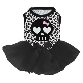 Petitebella - Vestido de perro con cara de calavera negra (leopardo/negro, mediano)