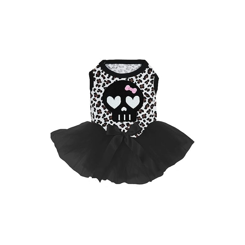 Petitebella - Vestido de perro con cara de calavera negra