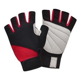 ChinFun Kayaking Gloves for Men Padded Palm Fingerless Gloves for Water Ski, Canoeing, Windsurfing, Kiteboarding, Sailing, Jet Skiing and Stand-UP Paddle Boarding Red & Black L