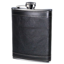 Excellent Quality Hip Flask 8oz Stainless Steel Hip Flask (Black Leather Effect)