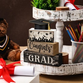CroBlissful 4 Pcs Senior 2026 Graduation Table Decorations Graduation Tiered Tray Decorations Class of 2026 Wooden Block Centerpiece Sign Farmhouse Congratulate Gifts for Home Shelf(Classic,Black)